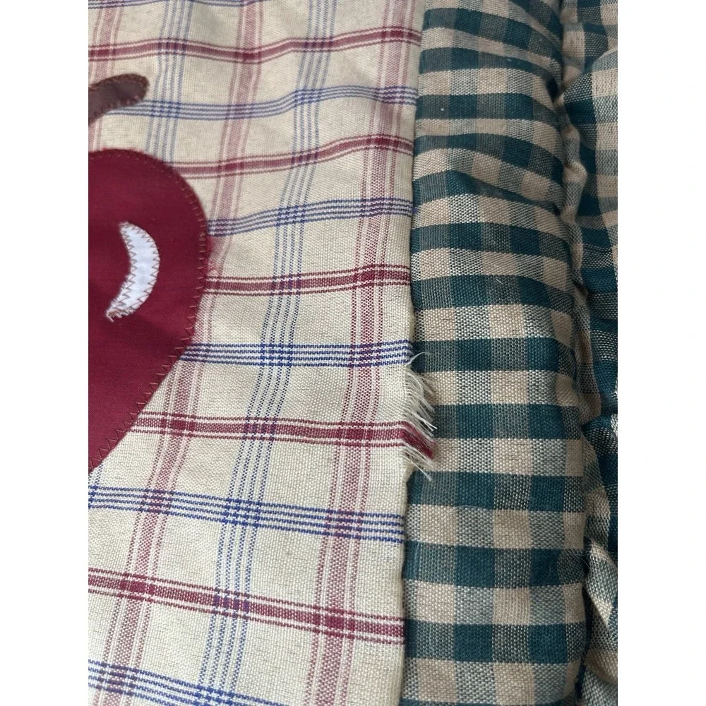 Vintage Primitive Apple Chair Cushions Set of 7 Green Gingham Plaid Tie-On READ